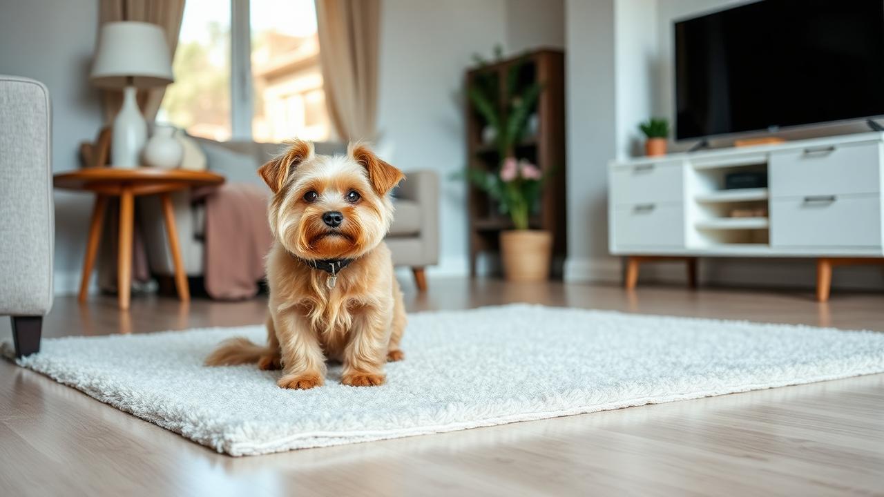 Hund på vit matta